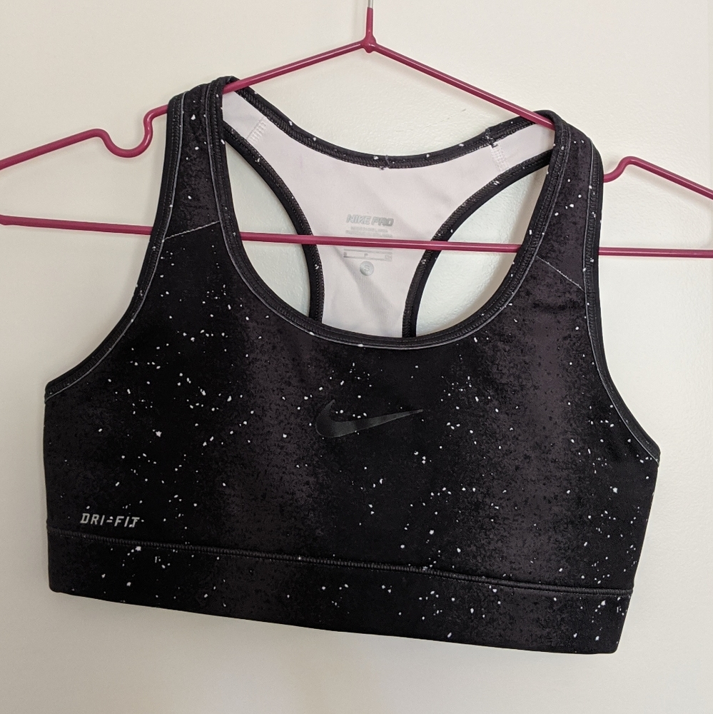 Nike sports bra black white galaxy space pattern